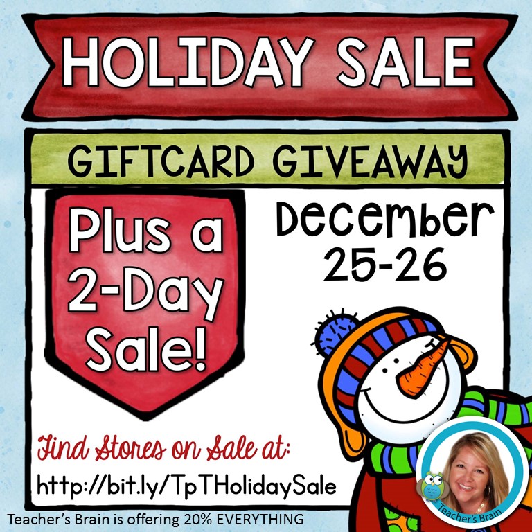 TPT GIFT CARD GIVEAWAY AND 2 DAY SALE Teacher s Brain