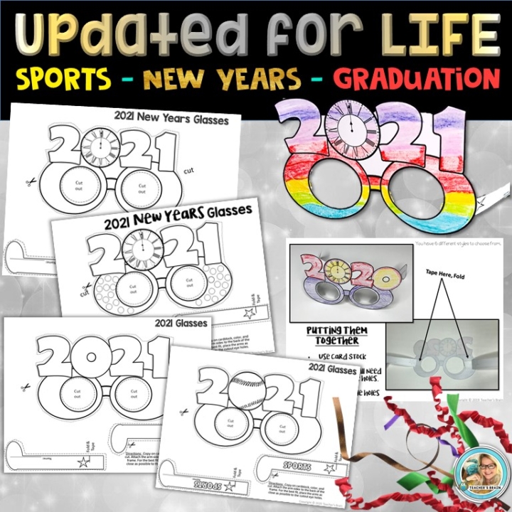 New Years 2023 Glasses PRINTABLE (up to 2050) - Teacher's Brain