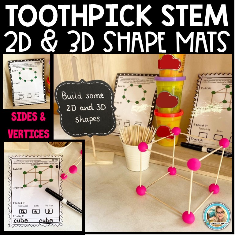 STEM Activities and Challenges Toothpick 2D 3D SHAPE Mats Teacher's