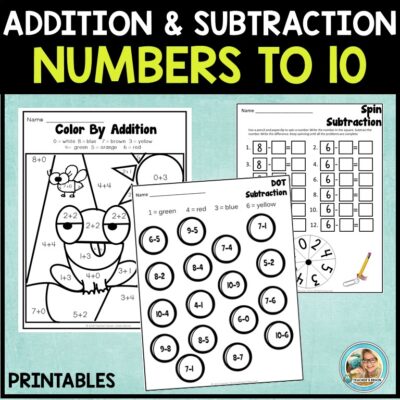 Kindergarten Addition and Subtraction Math Worksheets to 10 - Teacher's