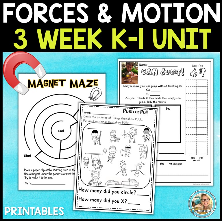 Force　Grade　Teacher's　Kindergarten　Worksheets　and　Activities　Brain　Motion　1st